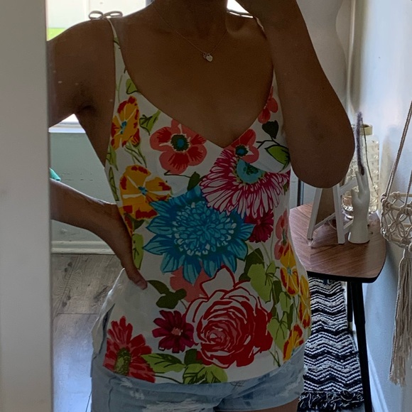 Vintage Trina Turk Floral Tie Tank Top Blouse - Picture 7 of 8
